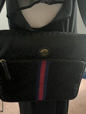 TOMMY HILFIGER CANVAS  COMPUTER BREIF CASE CROSSBODY/SHOULDER GOLD TONE HARDWARE